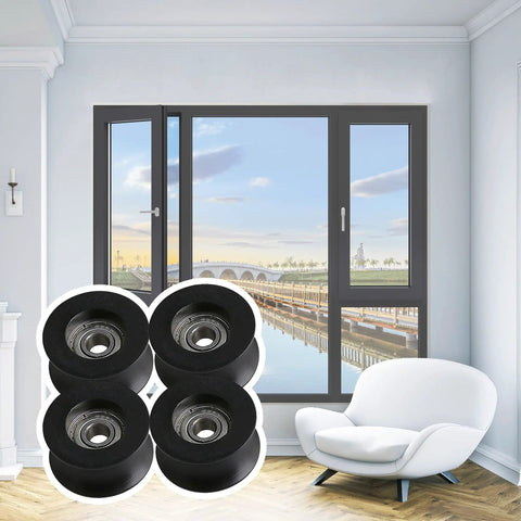 U-Groove Black Plastic Guide Pulley Wheel With Steel Bearing, 11mm Wide 3mm Deep, Heavy Duty Workhorse For Windows, Doors And Printers Roller, Max Load 77kg, Pack Of 4 Sets, black guide wheels