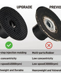 Comparison of upgraded Tiny But Mighty Mini Air Powered Orbital Sander disc with high-speed, lightweight design to previous model.