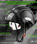 Safety Hard Hat With Tinted And Clear Visor Vented Construction Helmet ABS Work Hard Hat For Men Six Point Suspension Adjustable Chin Strap Lightweight Durable Gear Built Tough For On The Job Site shown in side view with straps and vent details