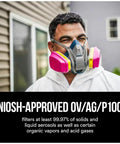 Man wearing a Replacement Organic Vapor And Acid Gas Cartridge With P100 Filter For Multi-Purpose Respirator 60923H1-DC outdoors