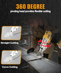 Cordless Metal Shear Sheet Cutter With 360 Degree Pivoting Head cutting metal sheet, showcasing straight and curve cuts