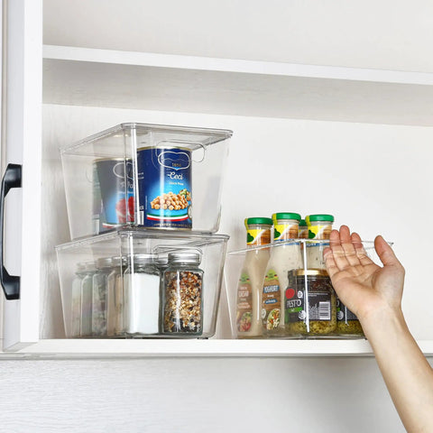 Six Pack Clear Stackable Storage Bins With Secure Lids And Sturdy Handles Medium Size Straight Up Essentials For Pantry Kitchen Cabinet Closets Keeping Your Stuff Neat And Totally Fresh