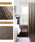 Brown Ombre Curtain Panels Set Of 2 For Small Windows 42W X 63L Each Room Darkening Light Blocking Blockout Thermally Insulated Damask Drapes