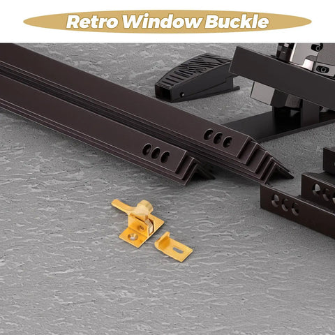 Brass Cabinet Door Latch With Spring Catch Old School Retro Style Window Security Lock in golden brass on textured surface