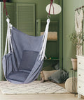 Two Piece Hammock Chair Set With Cushions For Indoor Outdoor Use Large Hanging Rope Swing Seats Gray Supports Up To 300 Lbs