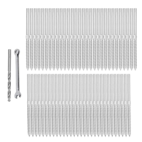 Stainless Steel Cable Railing Kit With Swage Lag Screws, Wrench And Drill Bit - No-Fuss 60-Piece Complete Hardware Set