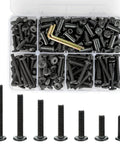Built Different Black M6 Furniture Connector Bolts Assortment Kit with hex caps, screws, and tools in a storage box.