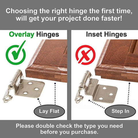 Comparison of overlay and inset hinges for Oil Rubbed Bronze Kitchen Cabinet Hinges One Half Inch Overlay Self Closing Flush Mount 20 Pcs Set