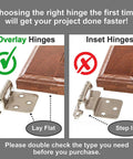 Antique Brass Cabinet Hinges for Kitchen Cabinets 25 Pairs Self Closing Semi Concealed Variable Overlay Flush Mount with Silicone Bumpers and Upgraded Screws 50 Hinges One Half Inch Overlay, showing overlay and inset hinge comparison.