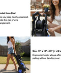 Woman using Beast 4800 PSI Pressure Washer with hose reel, ergonomic design for easy maneuvering, ideal for home and outdoor cleaning.