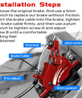XT7 Hydraulic Disc Brake Calipers For MTB And Electric Bikes Front And Rear Line Pulling Cable Actuated Two Pistons With Huge Stopping Power And CNC Machined Design Red installation steps with tools