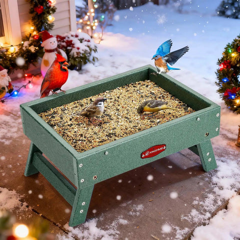 All In One Outdoor Bird Feeder Made From Recycled Plastic Platform For Wild Birds Squirrels And Chickens With A 5 Lb Capacity Green