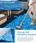 Camouflage EVA Boat Flooring Self Adhesive Decking Sheet for Kayak Yacht Motorboat and Fishing Boat Marine Traction Pad 47.2 x 94.4 Inches Non Slip Waterproof Floor Mat being vacuumed in a living room setting with self-adhesive backing visible.