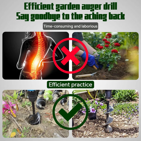 Comparison of manual gardening and using 6 Inch Auger Bit For Pneumatic Or Cordless Drills, Column Fence Digger for digging holes.