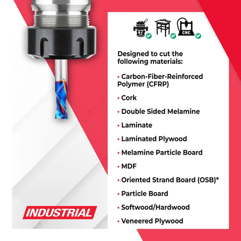 Spektra Extreme Tool Life Coated Solid Carbide CNC Compression Spiral Router Bit Half Inch Diameter for multiple materials.