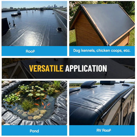 Top Shelf Epdm Rubber Roofing And Waterproofing Membrane Featuring 27.5 Mil Thickness For Badass Waterproof Protection On Flat Roofs Easy Zero Fuss Install With One Massive Sheet Measuring 15 Feet By 20 Inches Rock Solid Leak Proof Seal Every Time used on various roofs and a pond.