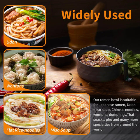 Ramen Cooker Microwave Bowl for Dorms and Offices, 3 In One Noodle Bowl With Drain Feature, BPA Free Black, serving various dishes