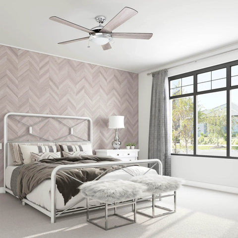 52 Inch Modern LED Ceiling Fan With Light Pull Chain Dual Mounting Options Chrome Finish Blades Reversible Motor in bedroom