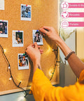 Person using Total Game Changer 1000 Piece Assorted Color Map Push Pins on bulletin board with photos.