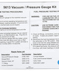 OTC 5613 Vacuum/Pressure Gauge Kit instruction sheet showing vacuum and fuel testing procedures; OTC logo.