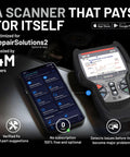 Bidirectional OBD2 Scan Tool 5610 For Cars And Light Trucks Get You Back On The Road Fast With Real-Time Live Data, OEM Codes, And Easy Fixes, Updates Included And US-Based Technical Support shown next to a smartphone displaying a diagnostic app interface.