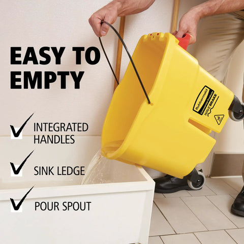 WaveBrake 35 Qt Side Press Mop Bucket And Wringer On Wheels Yellow For Pro Grade Industrial Floor Cleaning Heavy Duty Mopping System That Cuts Splashing By Up To 80 Percent Keeps Water In And Boosts Safety And Productivity