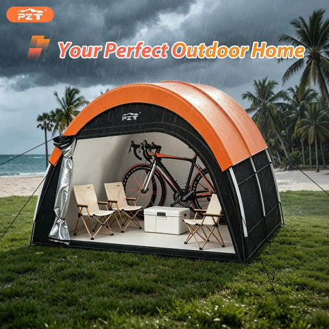 Upgraded Heavy Duty Bike Tent With Rain Cover Outdoor Storage Shed That Fits 8 To 10 Bikes Or 5 To 7 Electric Bikes Waterproof 210D Oxford Fabric Weatherproof Bike Shelter For Motorcycles Lawn Tools And Garden Gear