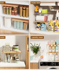 Stackable Pantry Organizers With Bamboo Lids And Clear Bins For Fruits And Vegetables Extra Large Capacity Home Storage in cabinet and bathroom.