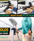 Gen3 Adjustable Trolling Motor Stabilizer With Vertical Adjustment installed on boat showing foldable feature during fishing