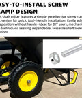 Image showing a zinc-plated carbon steel shaft collar with screw style bore, used in automotive settings, featuring installation example.