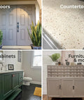 Doors, countertops, cabinets, and furniture refinished with All In One Refinishing Paint For Furniture And Cabinets Linen Quart.