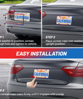 Installation steps for Iridescent Chrome License Plate Frame With Mirror Polish Finish In Chameleon Blue And Blingy Two Pack
