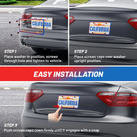 Installation steps for Iridescent Chrome License Plate Frame With Mirror Polish Finish In Chameleon Blue And Blingy Two Pack