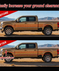 Comparison of Ford truck before and after installing 2.5 Inch Front Leveling Lift Kit For Ford F250 F350 Super Duty 4WD
