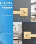 5 Pack Modern Gold Door Levers With Keys For Entry Front Exterior And Interior Doors Keyed Alike Privacy Lock Levers, left and right design