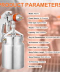 Pro Grade HVLP Siphon Paint Spray Gun Featuring 1000CC Aluminum Cup And Built In Pressure Regulator With Adjustable 1.7 Or 2MM Brass Tips, air powered, 34oz capacity.