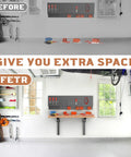 Before and after garage organization with 18 Inch Heavy Duty Wall Shelf Brackets Built Tough Rock Solid Collapsible Bracket Kit.
