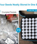Comparison of messy seed packets vs organized seed containers in Seed Storage Organizer Kit With 70 Slots, 20 Seed Envelopes, Label Cards