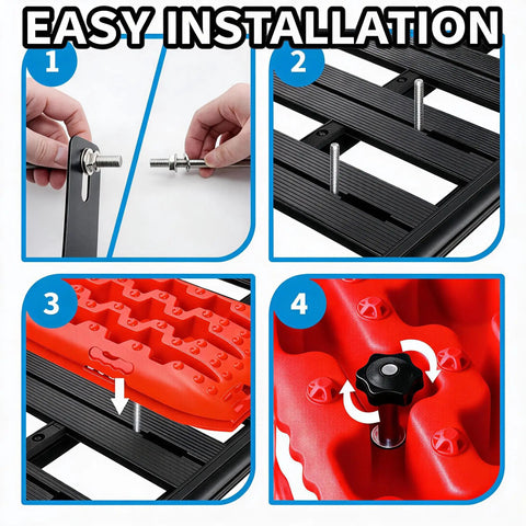 Recovery Board Mounting Kit With 5.51 Inch Locking Pins For Traction Boards Fits 4.72 To 6.69 Inch Hole Spacing Holds Two Boards roof rack mount installation steps