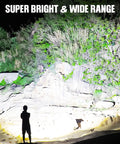 Ultra Bright USB Rechargeable LED Flashlight 2 Pack illuminating wide outdoor scene at night