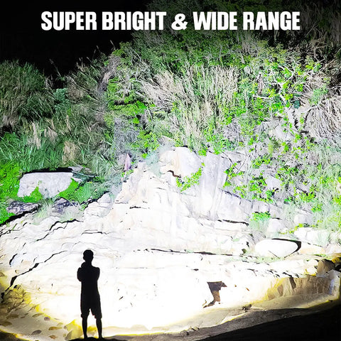 Ultra Bright USB Rechargeable LED Flashlight 2 Pack illuminating wide outdoor scene at night