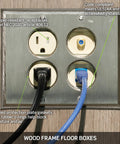 Built Tough Self Grounding Duplex Floor Box With Two Outlets 15 Amp Ivory Brass Finish Ready To Wire on wood floor