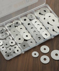 100 Piece Fender Washer Kit For Screws And Bolts Thickened 304 Stainless Steel, Assorted Sizes 8, 10, 1/4 Inch in compartment box