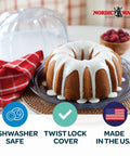 Deluxe Bundt Cake Keeper In Crystal Clear Plastic Keeps Cakes Fresh, Lid Locks For Easy Transport On The Go, Dishwasher Safe, Made In The USA