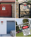 4 Pack Enter At Own Risk Warning Signs 10 By 7 Inch Tough As Nails Reflective Aluminum Plates on gated entrance and fence.