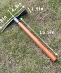 Go-To Two-Piece Garden Pick And Hoe Set with durable 2-prong hand tool, measuring 19.6 inches, wooden handle on grass