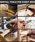 157 Piece Pink Cordless Drill Tool Set With LED Light And Variable Speed; tools for measuring, cutting, and assembling.