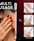 Cuticle Pusher Tool And Spoon Nail Cleaner Stainless Steel 5.5 inch dual-sided tool demonstrating multi-usage for nails.