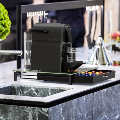 Tempered Glass Coffee Pod Drawer For Original Line Holds 42 Pods under espresso machine on modern kitchen counter
