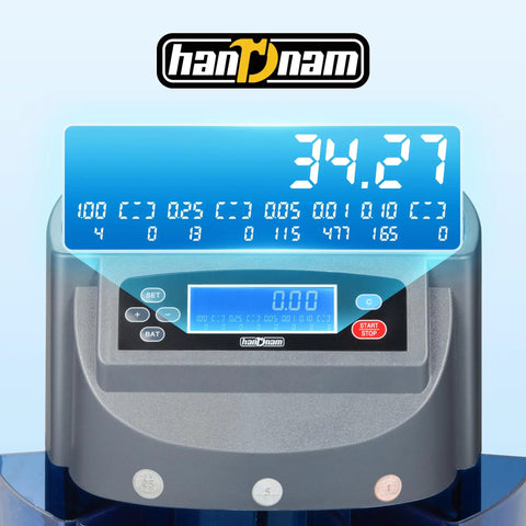 Super Fast Coin Counter Machine with LCD Display showing 34.27 for home office retail cash handling.